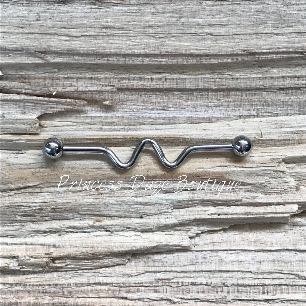 Silver Squiggly Industrial Barbell Earring